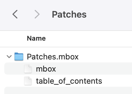 The contents of the saved Patches mailbox folder