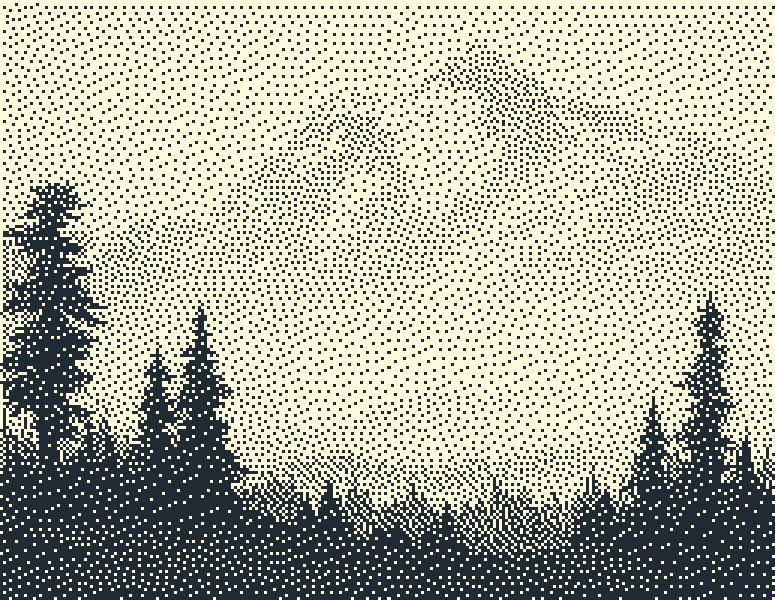 Artwork of mountains with a dithered effect
