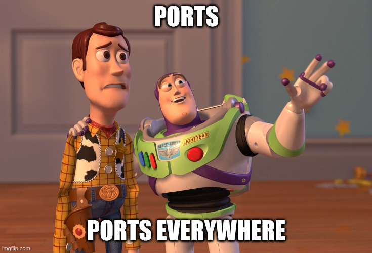Buzz Lightyear and Woody meme: 'Ports, Ports Everywhere'