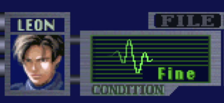 The condition section in RE2 inventory screen showing 'Fine'