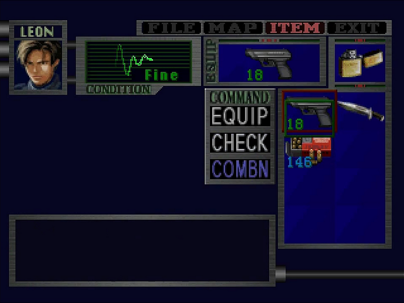 The main inventory screen in RE2