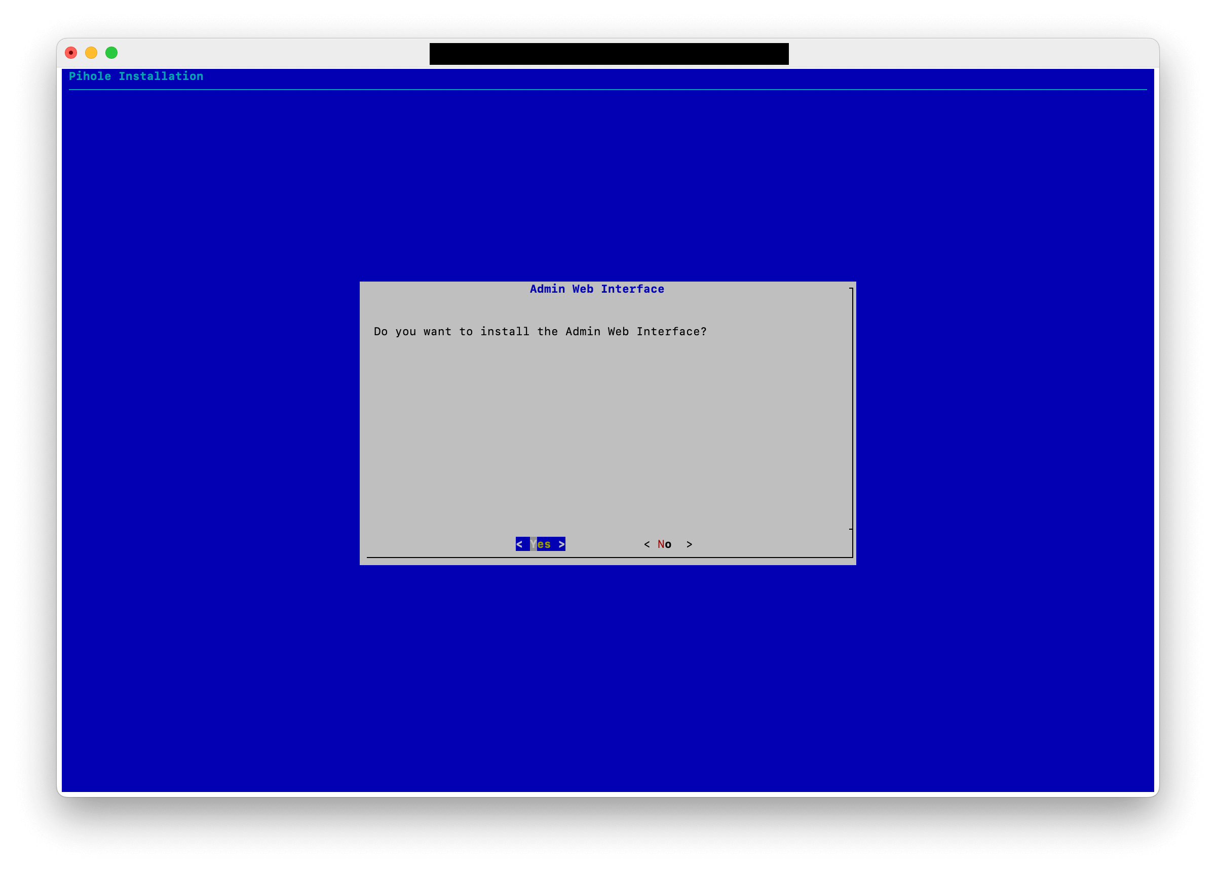 Pi-Hole installer, choosing to install the web admin interface