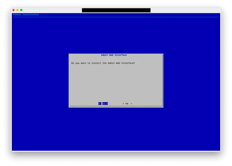 Pi-Hole installer, choosing to install the web admin interface